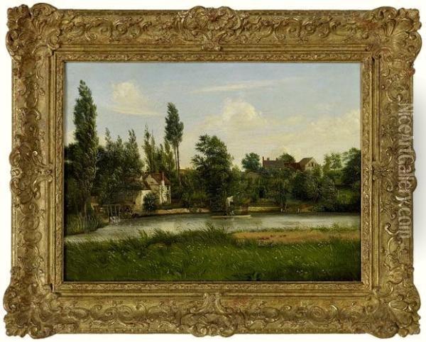 Englische Flusslandschaft Oil Painting - Ernest Gustave Girardot