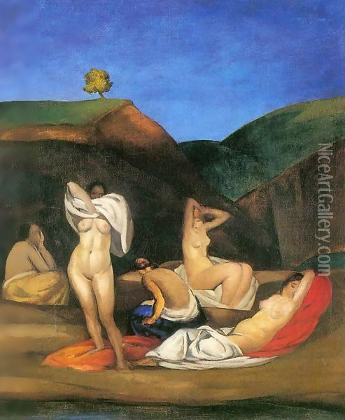 Nudes in the Landscape 1924 Oil Painting - Maria Modok