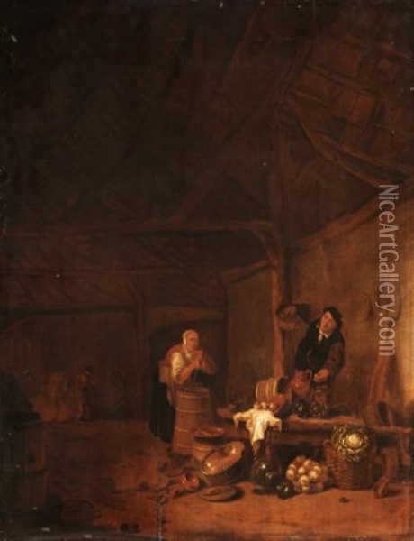 Kitchen Interior With Peasants Oil Painting - Egbert Lievensz van der Poel