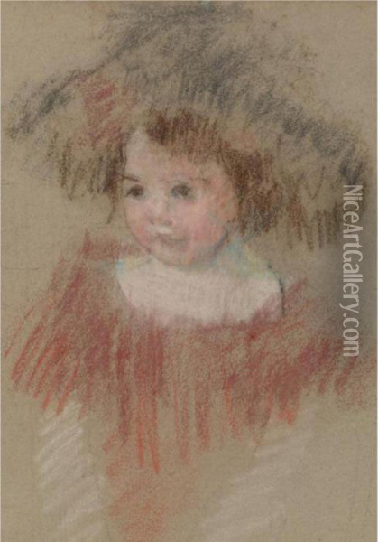 Margot In A Big Hat (fillette, Corsage Rouge) Oil Painting - Mary Cassatt