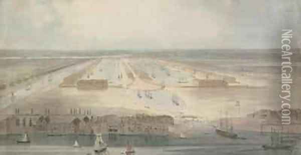 The New Docks Isle of Dogs Oil Painting - William Daniell RA