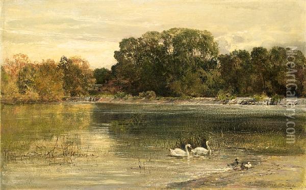 River Landscape Oil Painting - Heywood Hardy