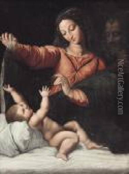 Sacra Famiglia Oil Painting - Raphael (Raffaello Sanzio of Urbino)
