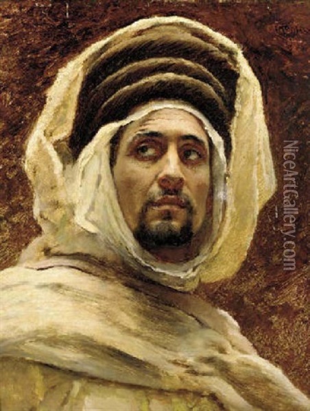 Portrait Of An Arab In An Afghan Hat And A Headdress Oil Painting - Konstantin Egorovich Makovsky