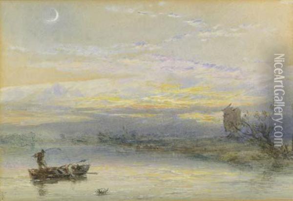 Evening On The Broads Oil Painting - Myles Birket Foster