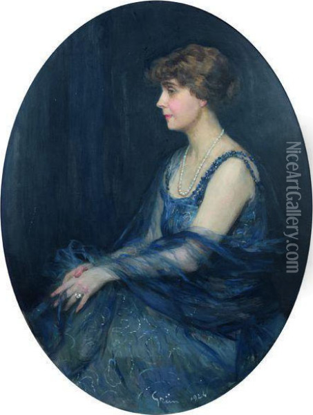 Portrait De Madame Ernest Bertrand Oil Painting - Jules-Alexandre Grun