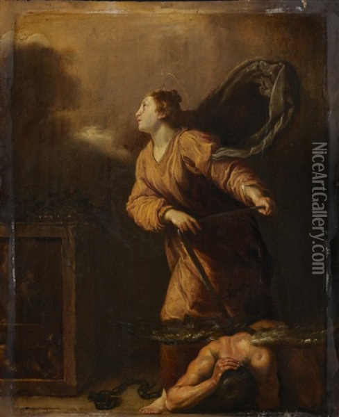 Die Heilige Juliana Von Nikomedia Besiegt Den Geflugelten Teufel Oil Painting - Domenico Feti
