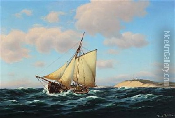 Udfor Spodsbjerg Fyr Ved Isefjorden Oil Painting - Johan Jens Neumann