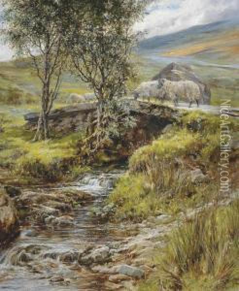 Sheep On A Stone Bridge Oil Painting - Robert Morley
