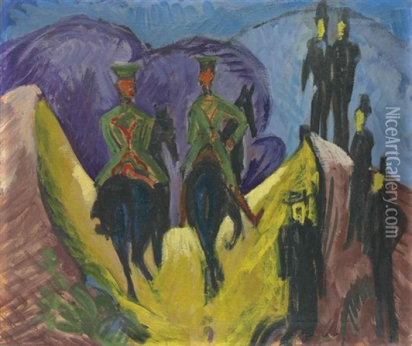 Husarenritt; Die Reiter Oil Painting - Ernst Ludwig Kirchner