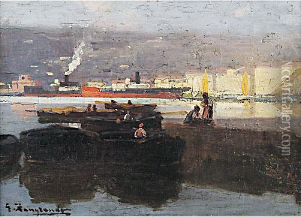 Veduta Del Porto Di Trieste Oil Painting - Giovanni Zangrando