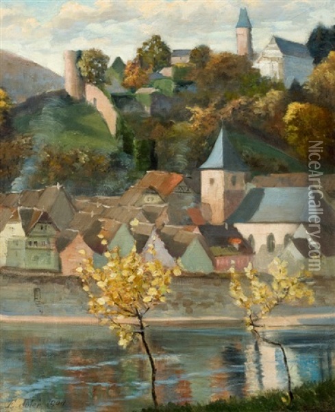 Suddeutsches Dorf Am Fluss Oil Painting - Ernst Idler