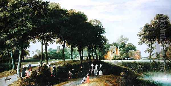 A Family Walking to Church Oil Painting - Adriaen van Stalbempt