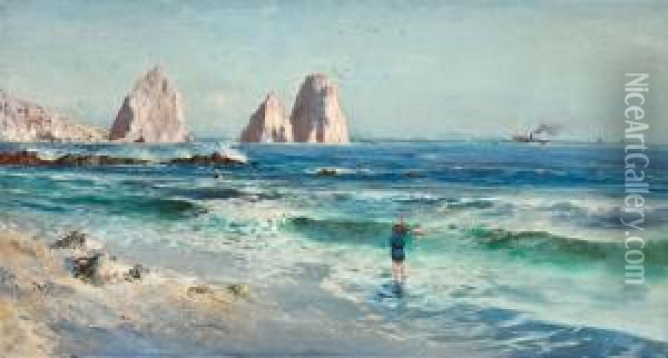 Kustenansicht Mit Blick Auf Die Felsen Von Capri Oil Painting - Attilio Pratella