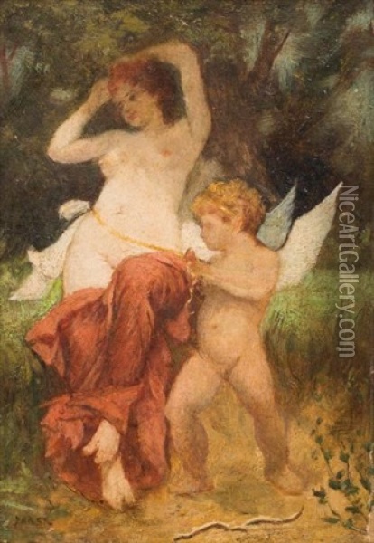 Venus Et Cupidon, Au Verso Esquisse Antique Oil Painting - Leon Bakst