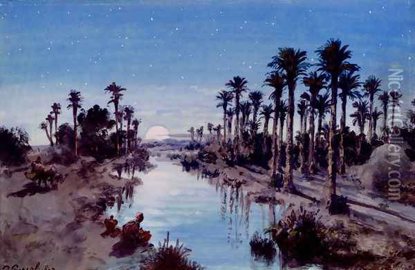 An oasis at night Oil Painting - Paul Pascal