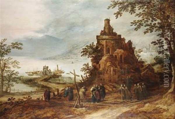 The Journey To Emmaus (in Collab. W/hans Jordaens Iii) Oil Painting - Frans de Momper