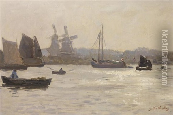 Boote Vor Niederlandischer Kustenlandschaft Oil Painting - Gustav Wendling