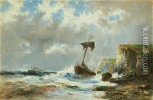 Sturm An Der Kuste Mit Gestrandetem Segelschiff Oil Painting - Abraham Hulk the Elder