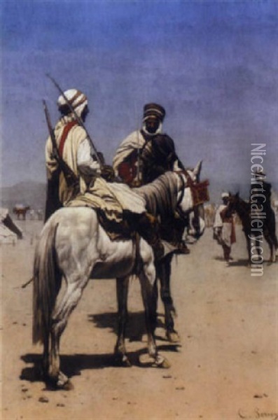 An Arab On Horseback Oil Painting - Charles (Louis Etienne Ch.) Porion