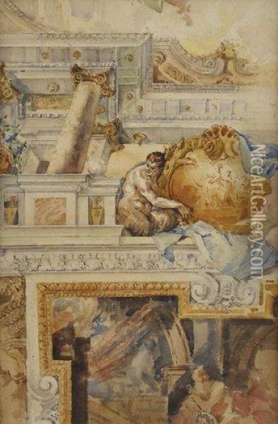 Details D'un Decor D'eugene Delacroix Pour Un Plafond Delibrairie Oil Painting - Eugene Delacroix
