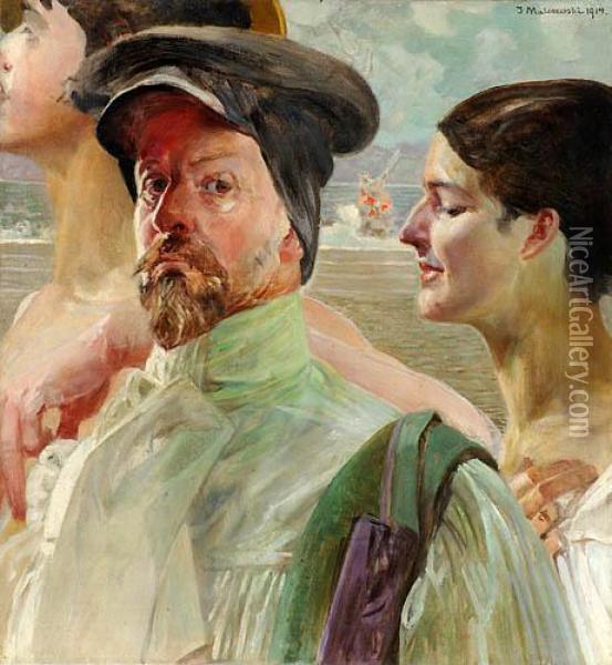 Autoportret Z Eurydyka I Hermesem Oil Painting - Jacek Malczewski