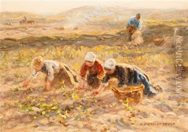 Harvesting Girls Oil Painting - Johann Jan Zoetelief Tromp