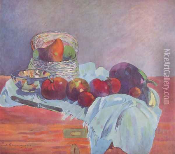 Still life with fruits, basket and measurer Oil Painting - Paul Gauguin