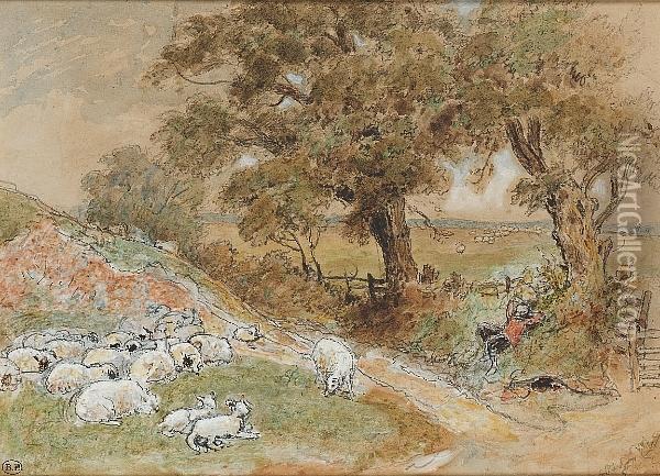 The Sleeping Shepherd Oil Painting - Myles Birket Foster