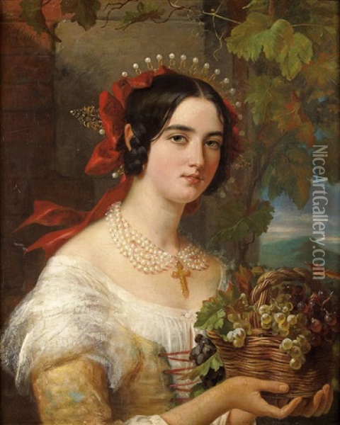 Portrait De Femme Au Panier De Raisins Oil Painting - Jules (Jean-Francois-Hyacinthe) Laure