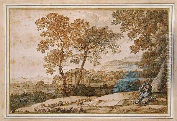 Landscape with a shepherd and his dog Oil Painting - Claude Lorrain (Gellee)