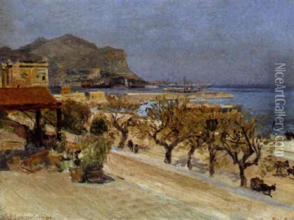 Click Auf Palermo Mit Dem Monte Pellegrino Im Hintergrund Oil Painting - Josef Jungwirth