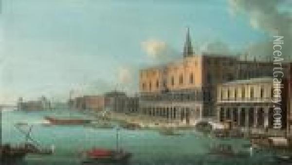 The Bacino Di San Marco, Venice,
 Looking West With The Doge'spalace, The Entrance To The Grand Canal And
 Santa Maria Dellasalute Beyond Oil Painting - Antonio Joli