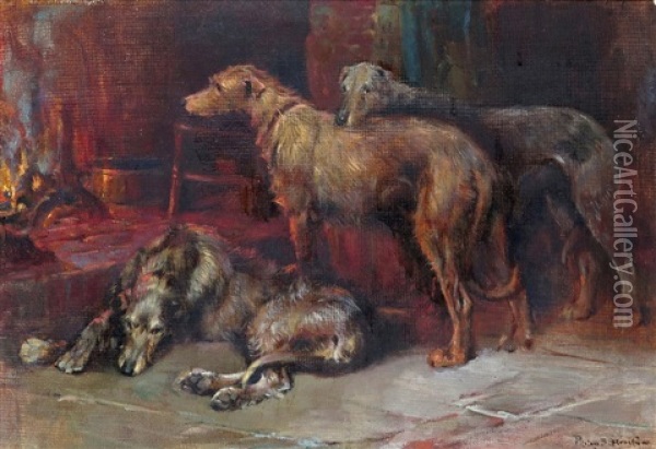 Deerhounds By A Fire Oil Painting - Philip Eustace Stretton