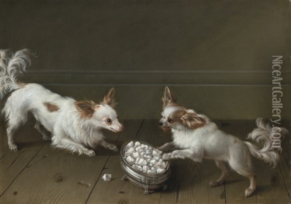 Two Toy Spaniels At A Sugar Bowl Oil Painting - Johann Friedrich Grooth