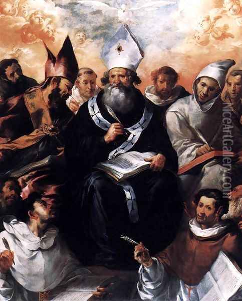 St Basil Dictating His Doctrine Oil Painting - Francisco De, The Elder Herrera