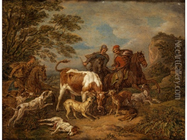 Pferdejagd Auf Einen Jungstier Oil Painting - Pieter van Bloemen