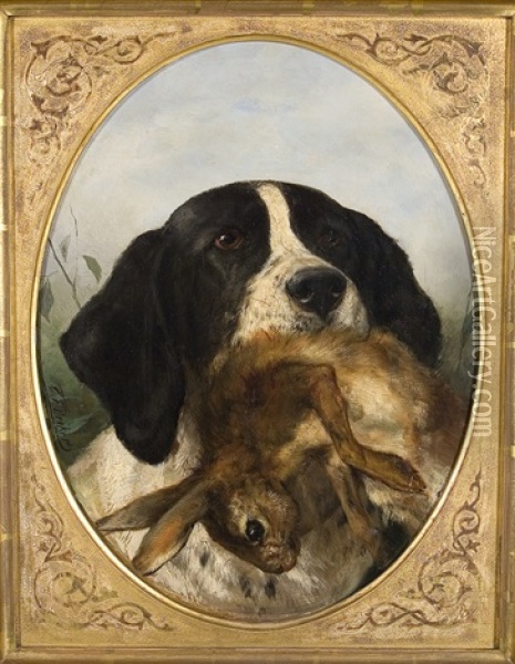 Jagdhund Mit Erlegtem Hasen Oil Painting - Carl Friedrich Deiker