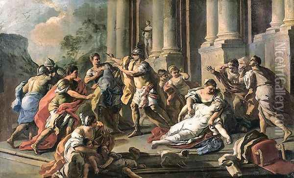 Horatius Slaying His Sister after the Defeat of the Curiatii c. 1760 Oil Painting - Francesco de Mura