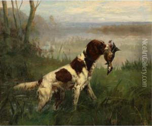 Setter And Ruddy Duck Oil Painting - Percival Leonard Rosseau
