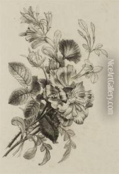 Un Bouquet Comprenant Une Rose, 
Du Jasmin Et Des Belles De Jour ;et Un Pied De Jonquille ; Et Une 
Branche De Passiflora Oil Painting - Pancrace Bessa