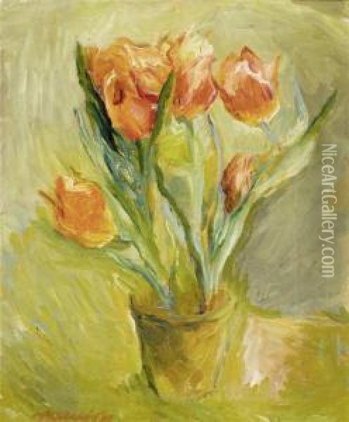 Still Life With Tulips Oil Painting - Alexander Leo Von Soldenhoff
