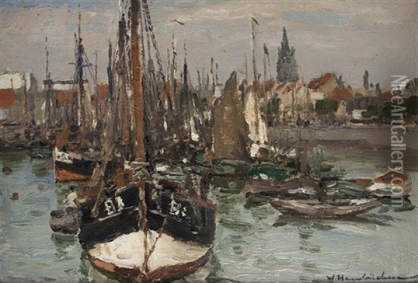 Boote Im Hafen Oil Painting - Wilhelm Hambuechen