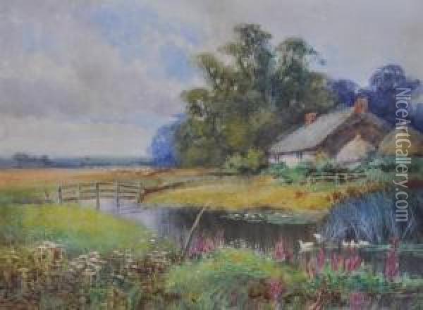 Thatched Countrycottage Oil Painting - Henry Stannard