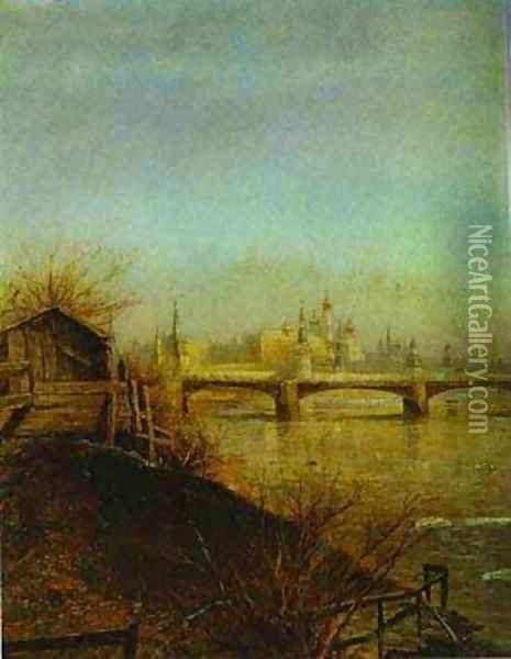 View Of The Moscow Kremlin Spring 1873 Oil Painting - Alexei Kondratyevich Savrasov