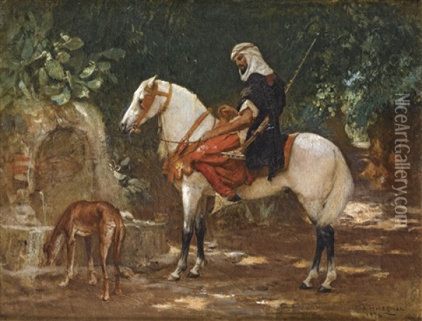A Mounted Cavalryman Oil Painting - Frederick Arthur Bridgman
