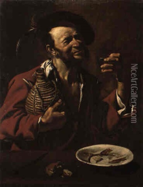 Trinkender Mann Oil Painting - Bartolomeo Manfredi