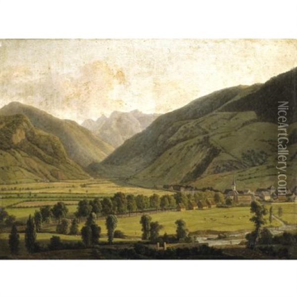 View Of Bagneres-de-luchon Oil Painting - Alexandre Louis Robert Millin Du Perreux