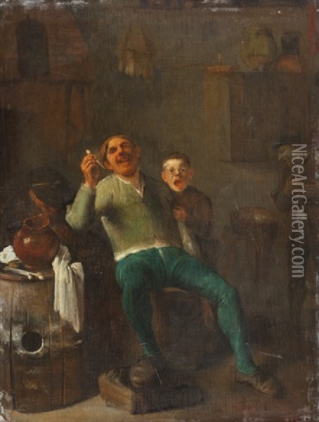 Interieur Mit Pfeiferauchendem Mann Mit Kind - Im Hintergrund Ein Mann Mit Mutze Oil Painting - Pieter Jacobsz Duyfhuysen