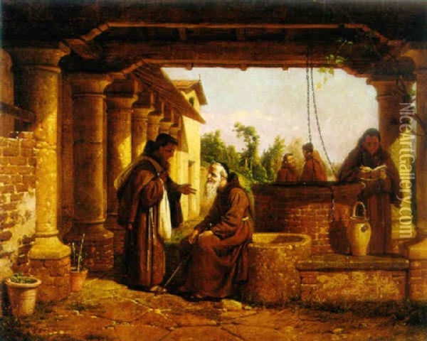 By The Monastery Well Oil Painting - Gaetano Chierici